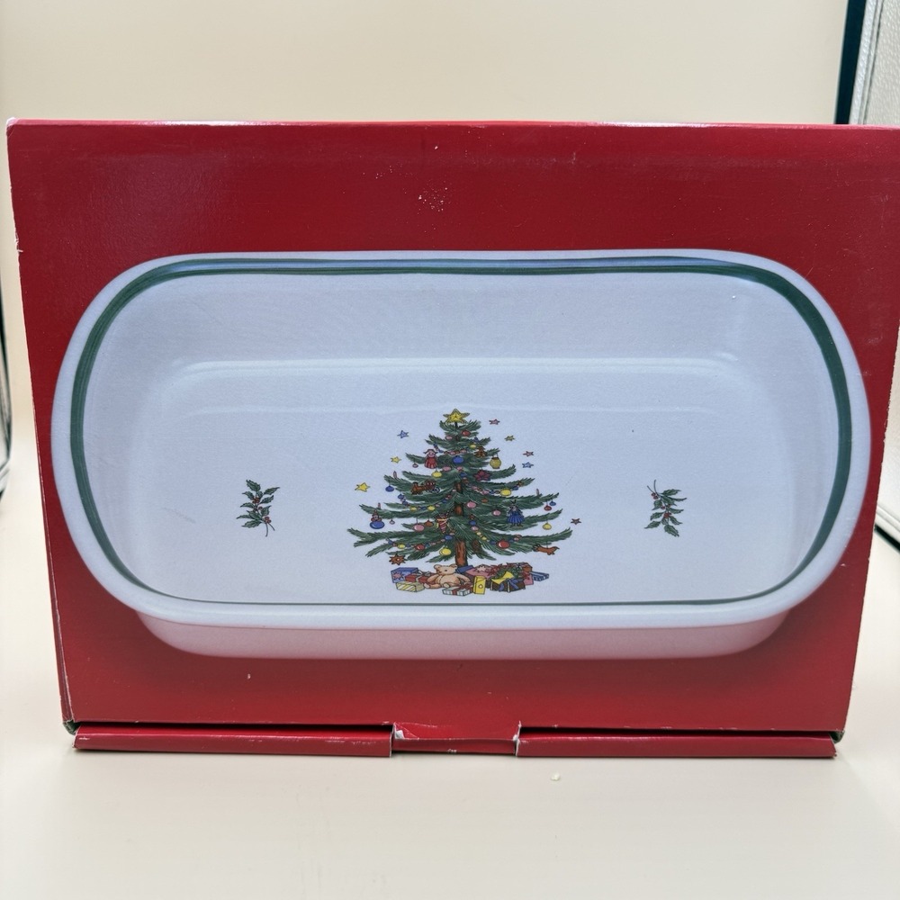 NIKKO Christmas Lasagna Pan Cake Serving Dish Holiday Tree Vintage 12in Japan